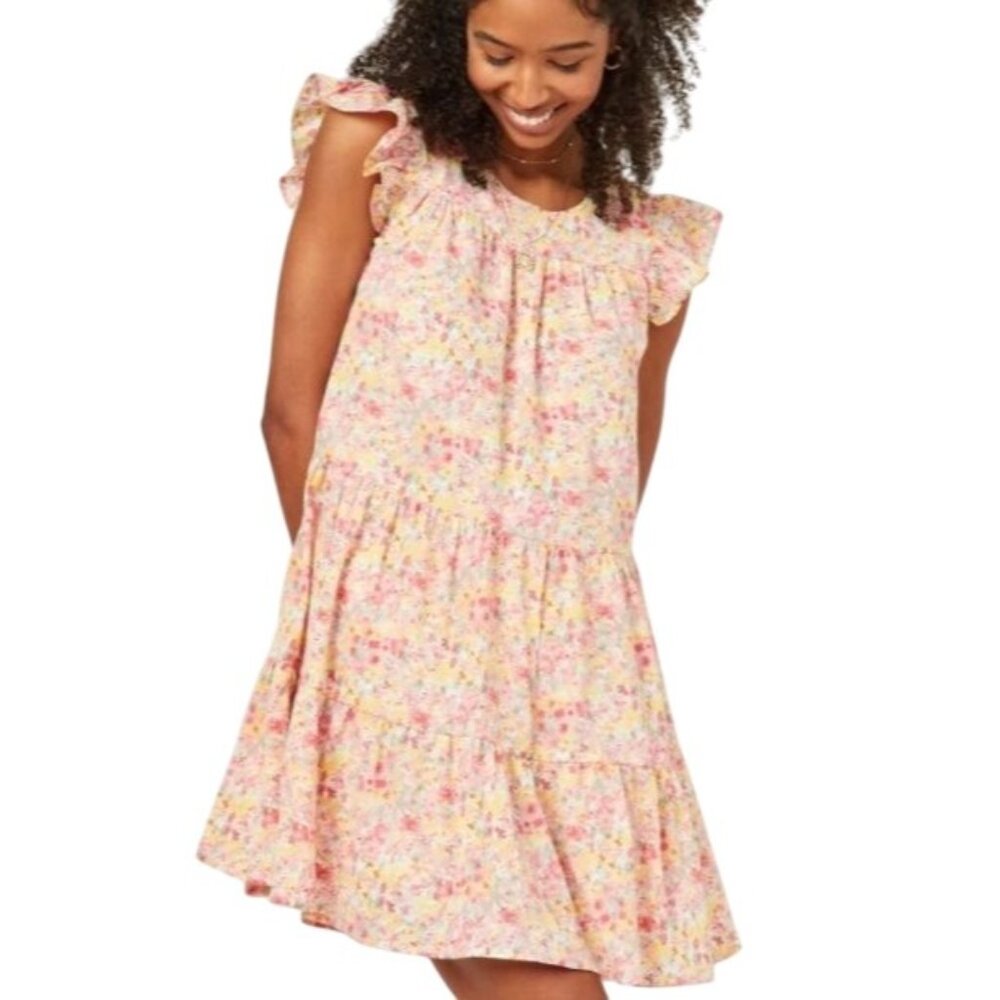 Hayden Los Angeles Floral Ruffle Sleeve Tiered Dress Pink Multi Size S‎